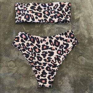 Leopard Print Bandeau Bikini Set